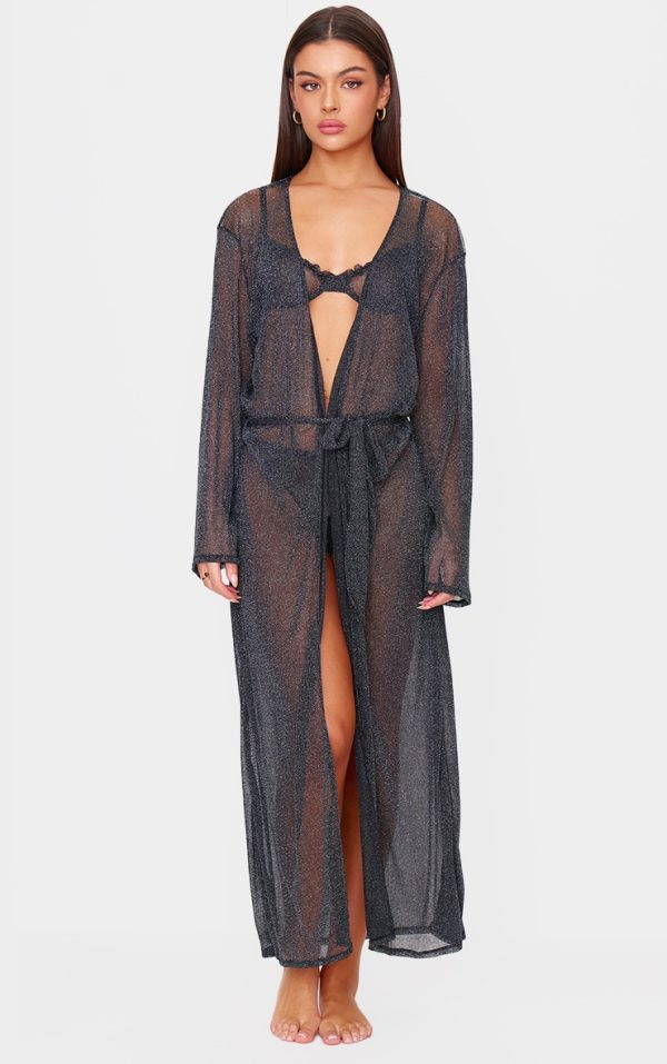 Black Lurex Mesh Maxi Robe