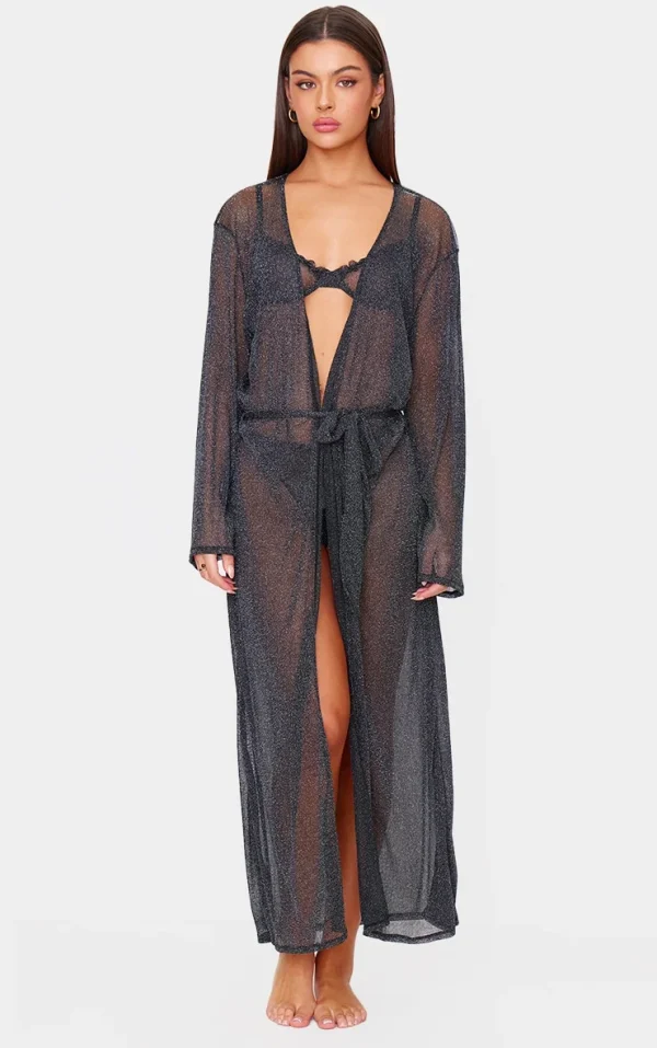 Black Lurex Mesh Maxi Robe