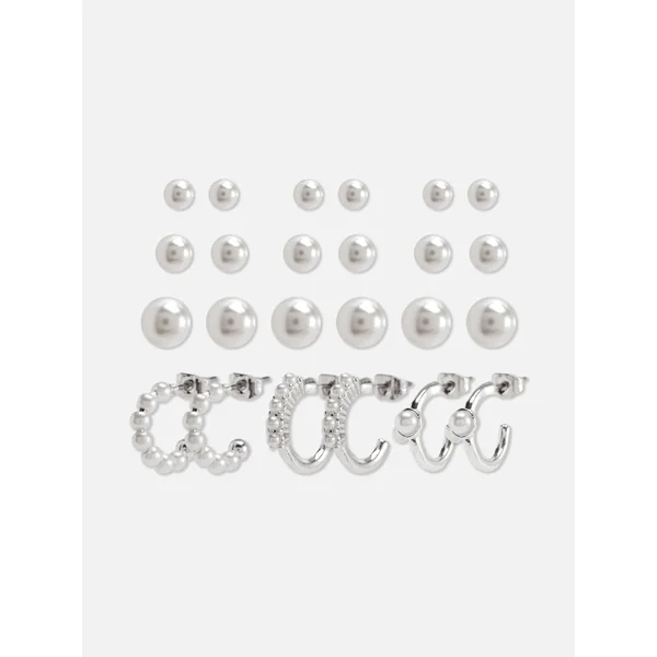 12-Pack Faux Pearl Stud Earrings - White
