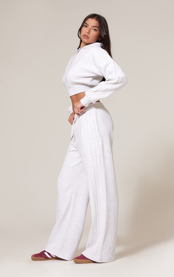 Grey Marl Seam Detail Wide Leg Sweatpants