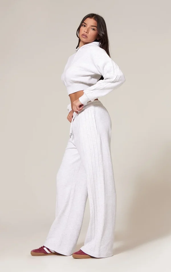 Grey Marl Seam Detail Wide Leg Sweatpants