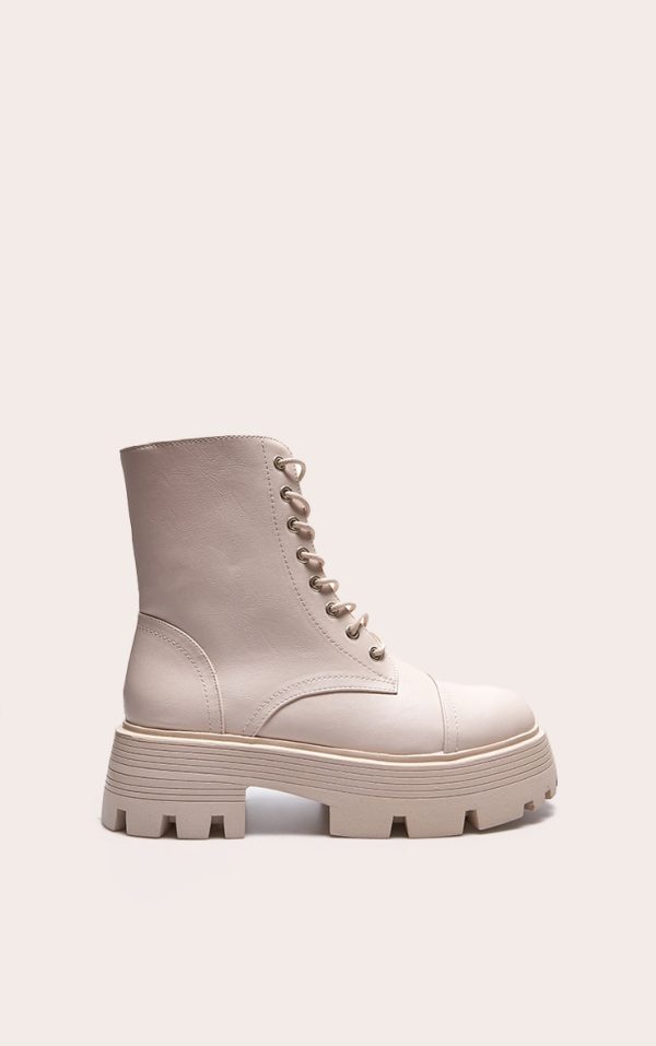 Cream Lace Up Chunky Sole Combat Boots