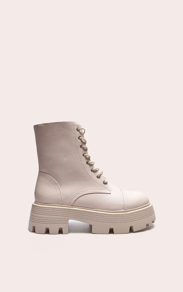 Cream Lace Up Chunky Sole Combat Boots