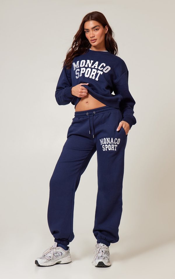 Navy Monaco Sports Embroidered Cuffed Sweatpants