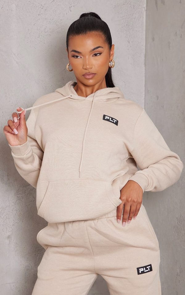 PRETTYLITTLETHING Sand Logo Badge Detail Oversized Hoodie