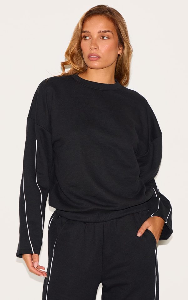 Black Contrast Piping Detail Sweatshirt