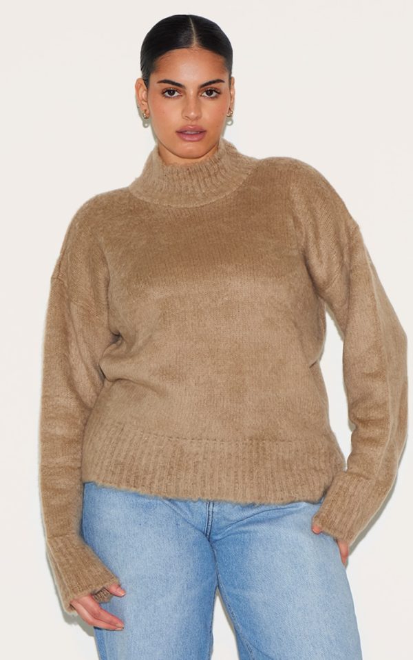 Plus Stone High Neck Eyelash Knit Sweater