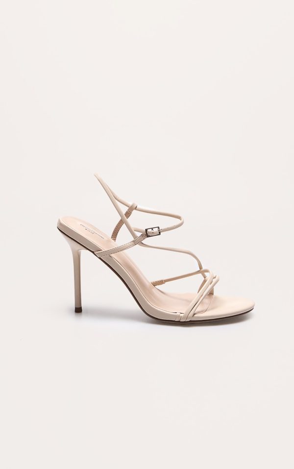 Cream Wide Fit Pu Strappy Asymmetric Buckle High Stiletto Heeled Sandals