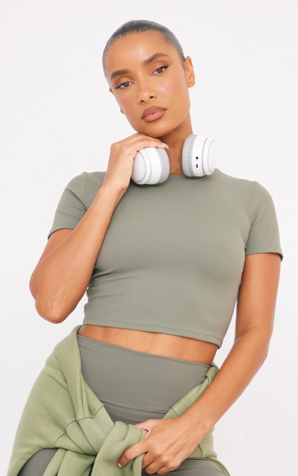 Olive Sculpt Short Sleeve Crop Gym Top