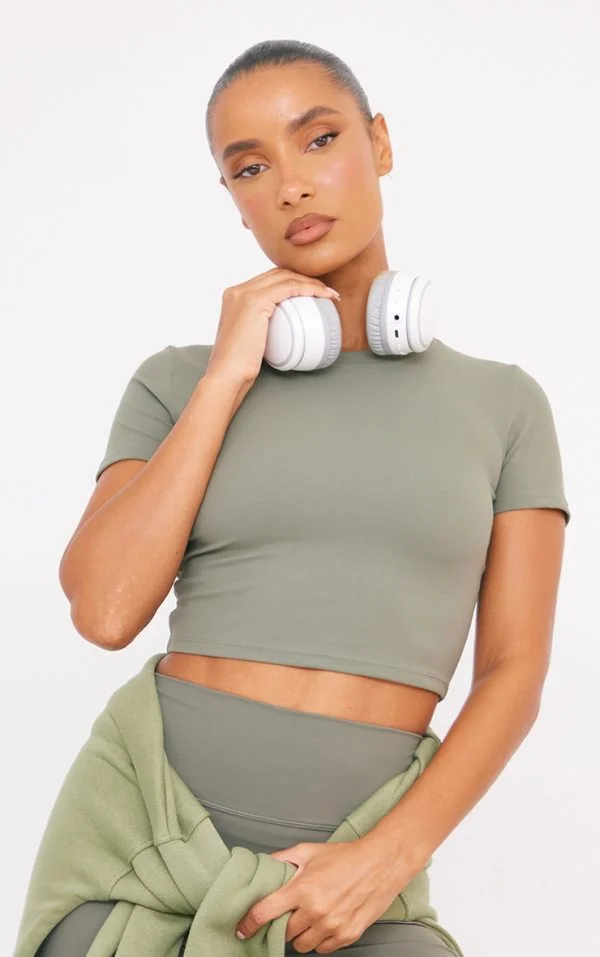 Olive Sculpt Short Sleeve Crop Gym Top