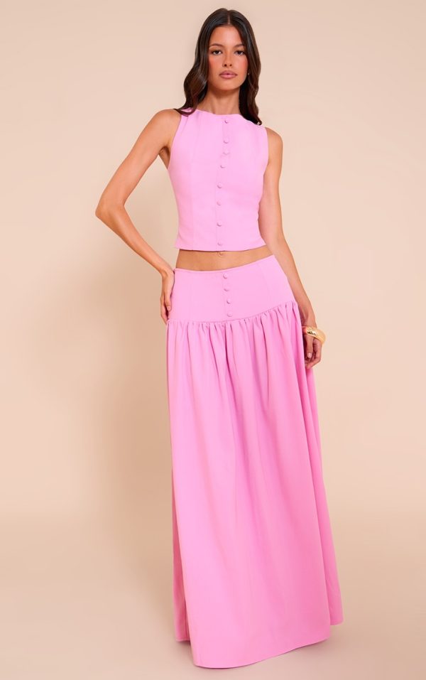Candy Pink Woven Pleated Midaxi Skirt