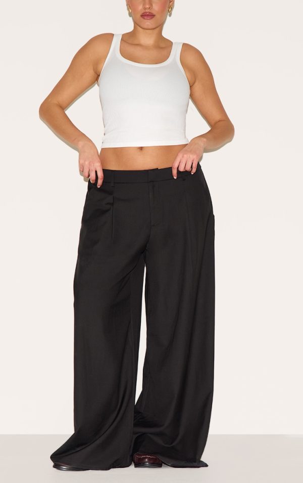 Plus Black Woven Double Pleat Wide Leg Pant
