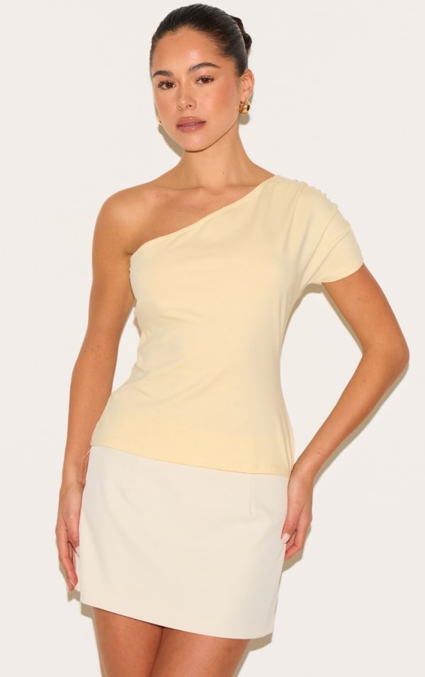Butter Yellow Cotton One Shoulder Longline Top