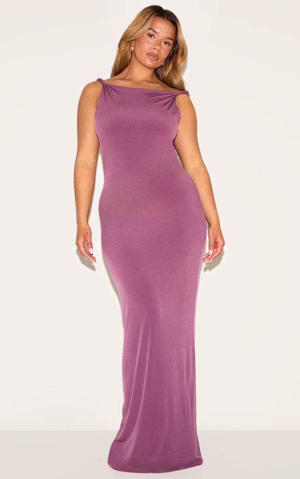 Shape Plum Boat Neck Twist Shoulder Cowl Back Maxi Dress