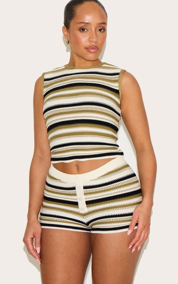 Shape Olive Knitted Striped Vest Top