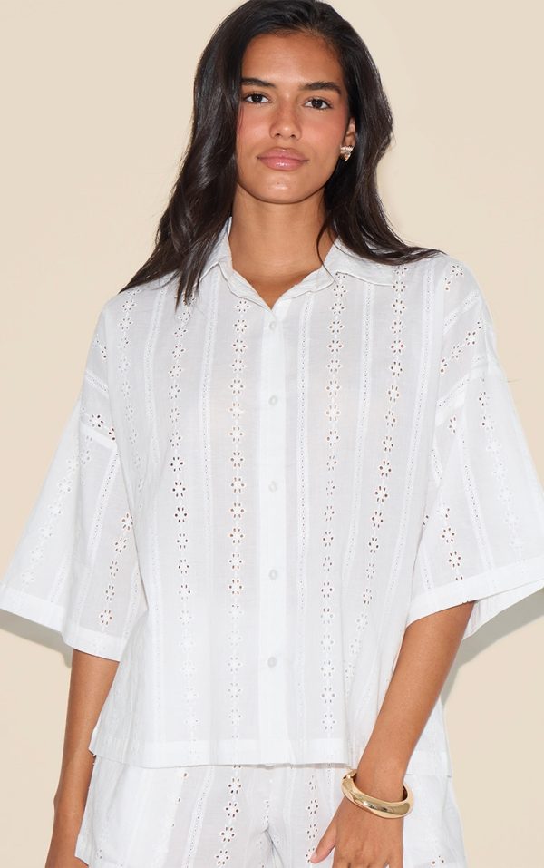 White Broderie Boxy Shirt
