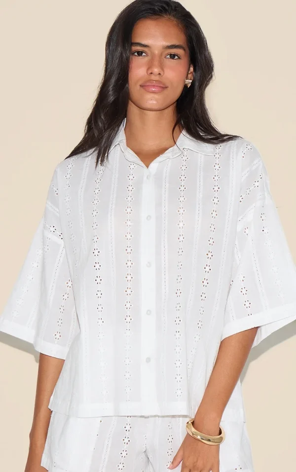 White Broderie Boxy Shirt