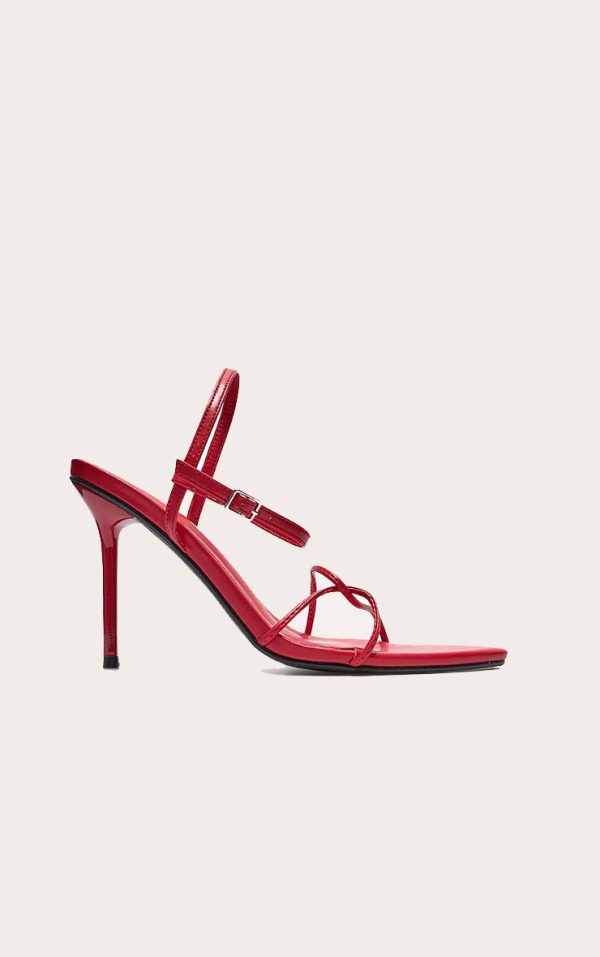 Red PU Point Toe Thin Strappy High Stiletto Heeled Sandals