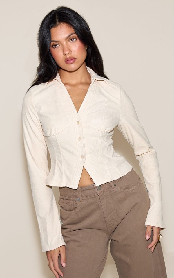 Cream Corduroy Fitted Shirt