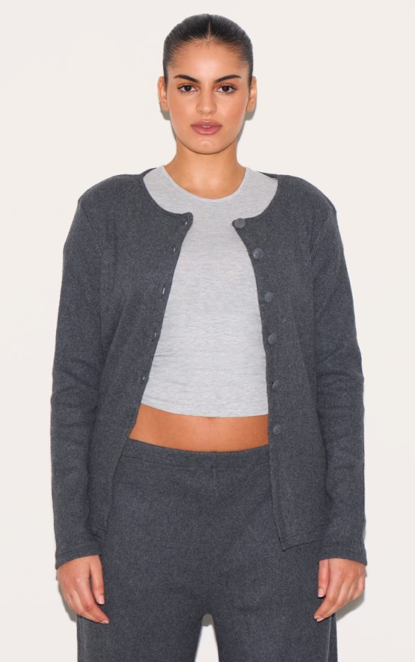 Plus Grey Soft Touch Rib Button Up Top