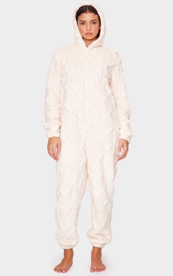 Cream Cable Fleece Hooded Onesie