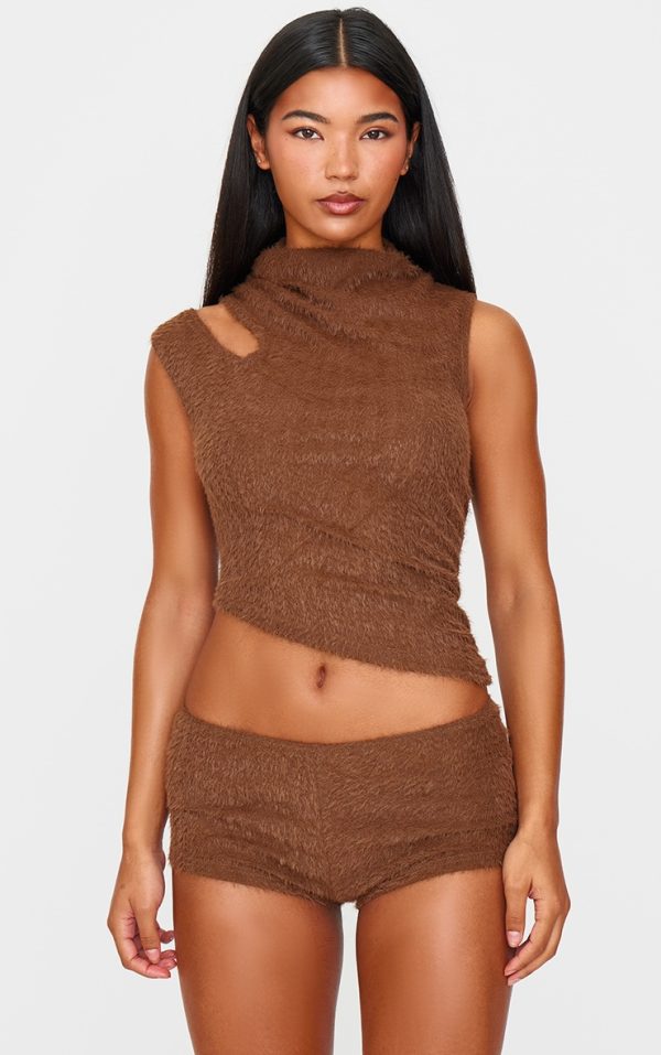 Brown Faux Fur Textured Romper