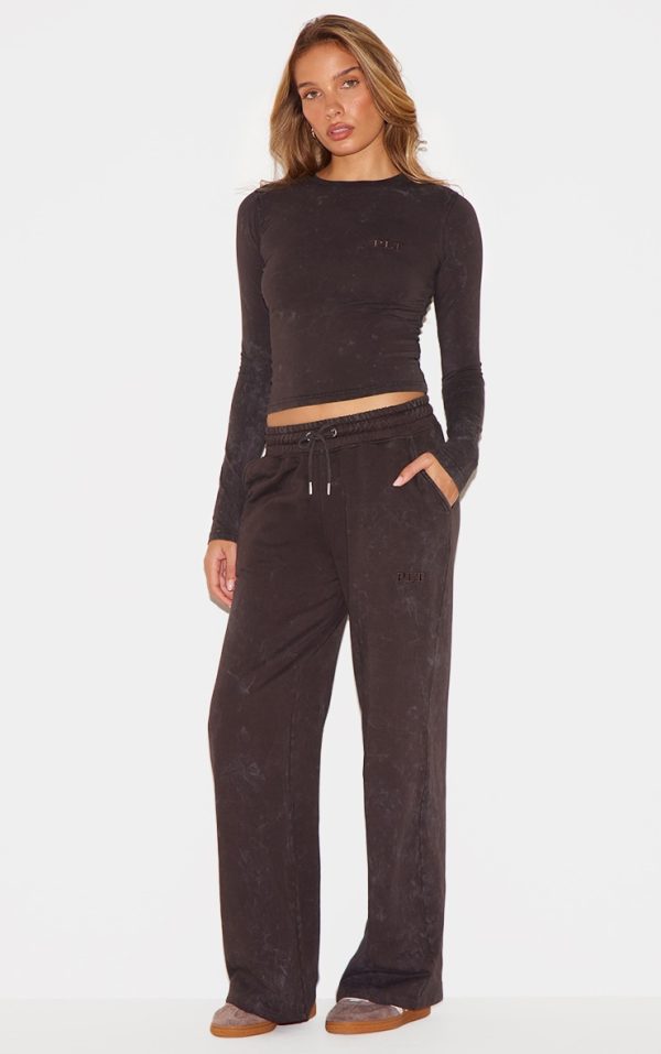 PRETTYLITTLETHING Charcoal Washed Low Rise Oversized Wide Leg Sweatpants