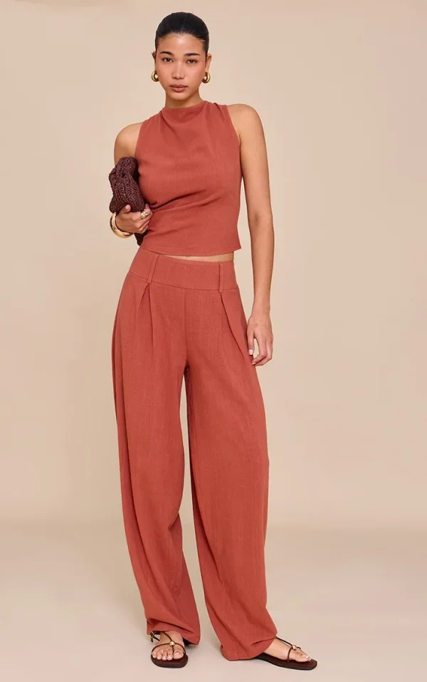 Rust Mid Rise Barrel Tailored Pants