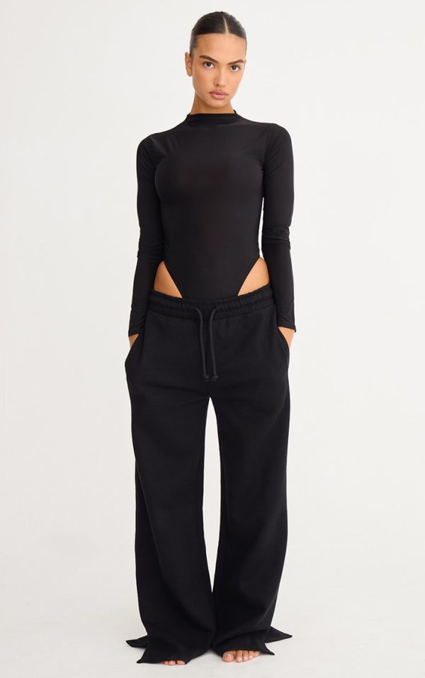 Black Slinky High Neck Long Sleeve Bodysuit