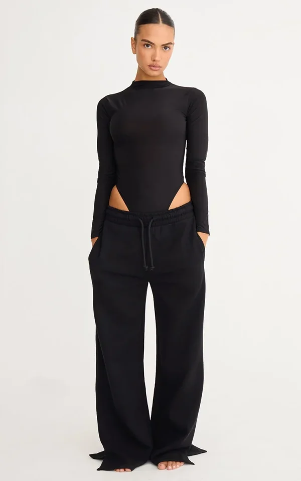 Black Slinky High Neck Long Sleeve Bodysuit