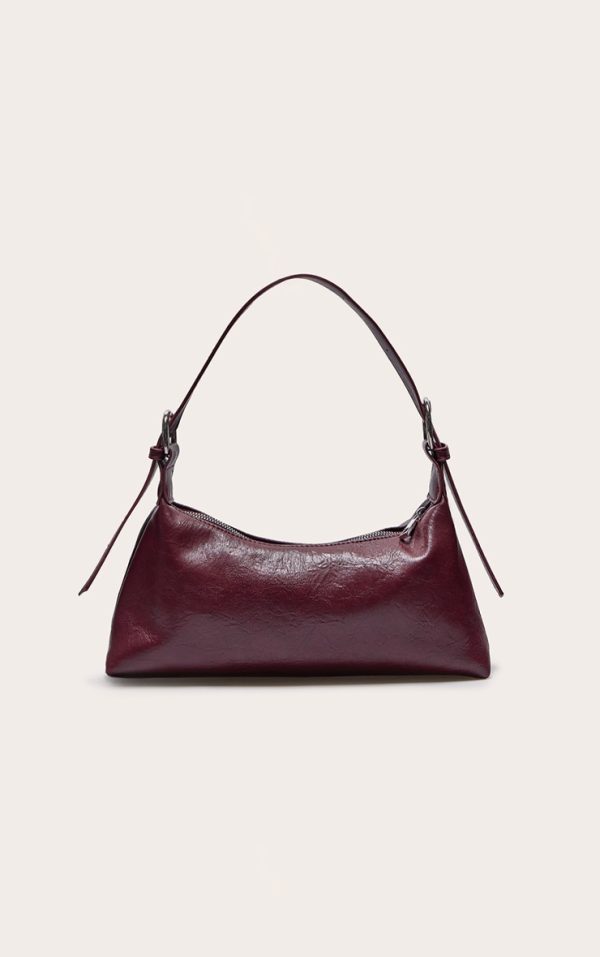 Burgundy Crinkle Pu Buckle Detail Shoulder Bag