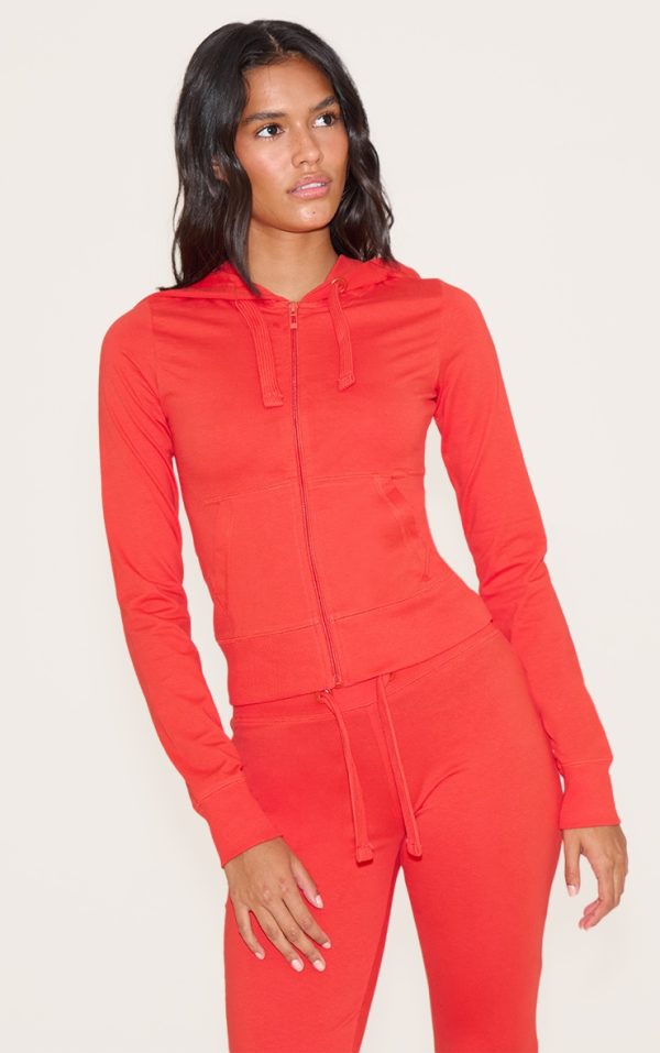 Red Zip Up Fitted Track Top