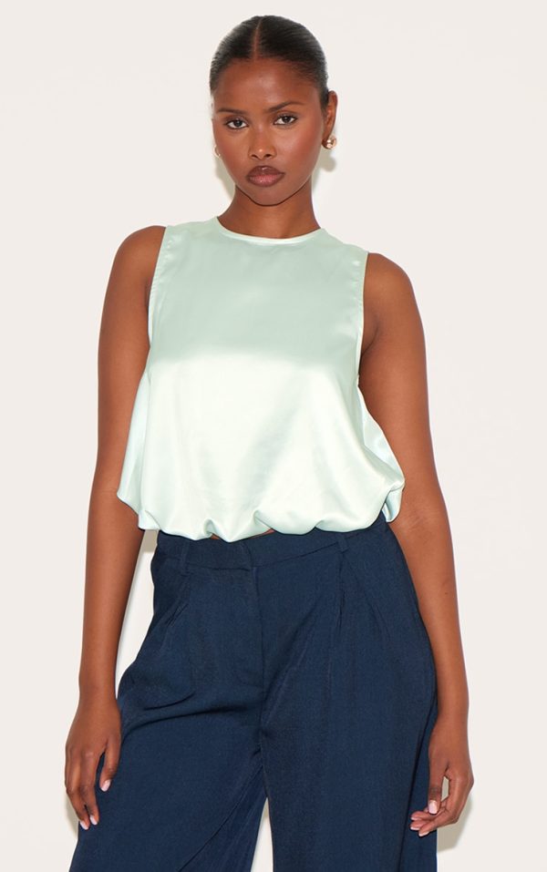 Sage Green Satin Bubble Hem Top