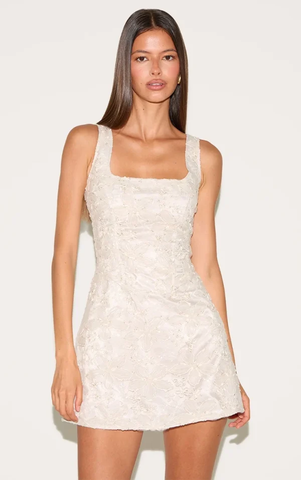 Stone Floral Jacquard Shift Dress