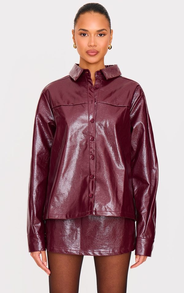 Burgundy Faux Leather Oversized Shirt