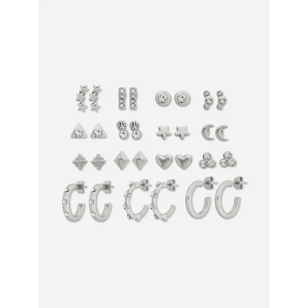 15-Pack Multi Stud and Hoop Earrings - White