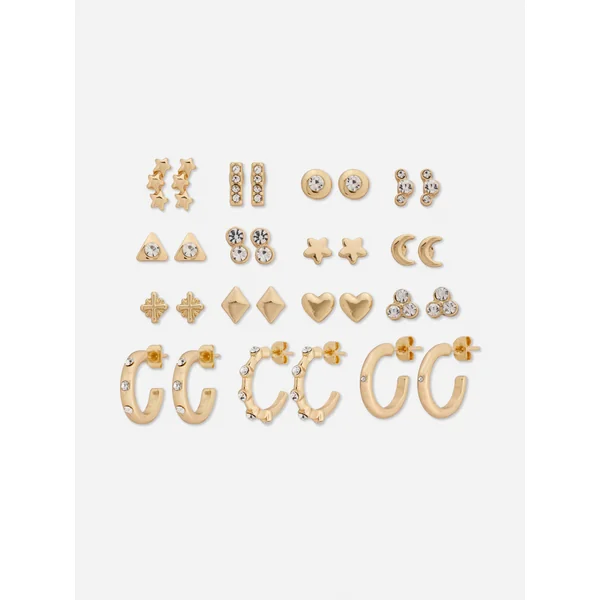 15-Pack Multi Stud and Hoop Earrings - Yellow