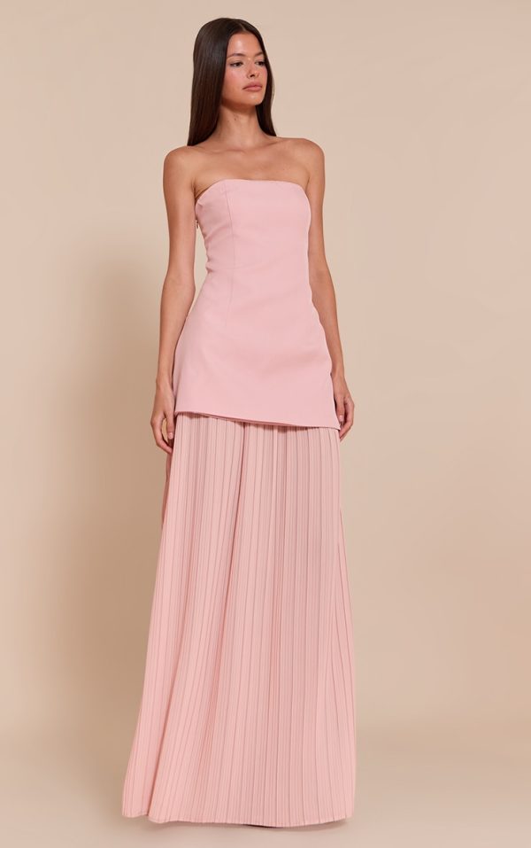 Blush Chiffon Pleated Skirt Panel Bandeau Maxi Dress