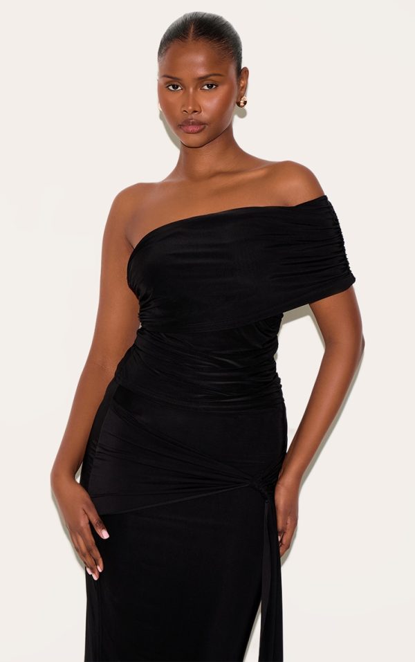 Black Double Layer Slinky Bardot Sleeve Top