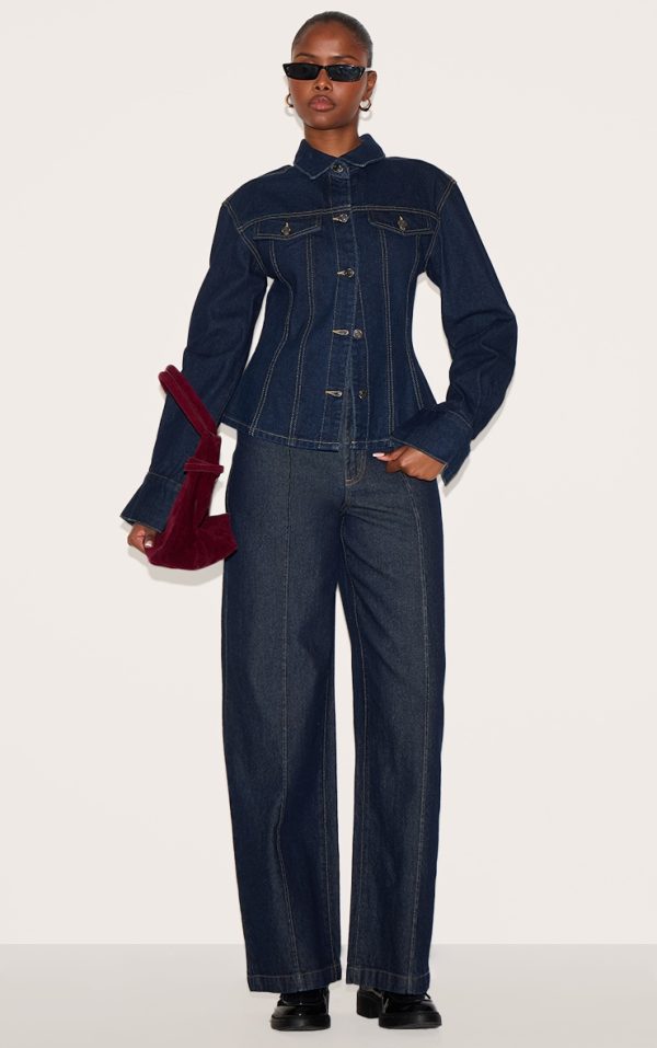 Dark Indigo Mid Waist Tailored Seam Detail Jeans