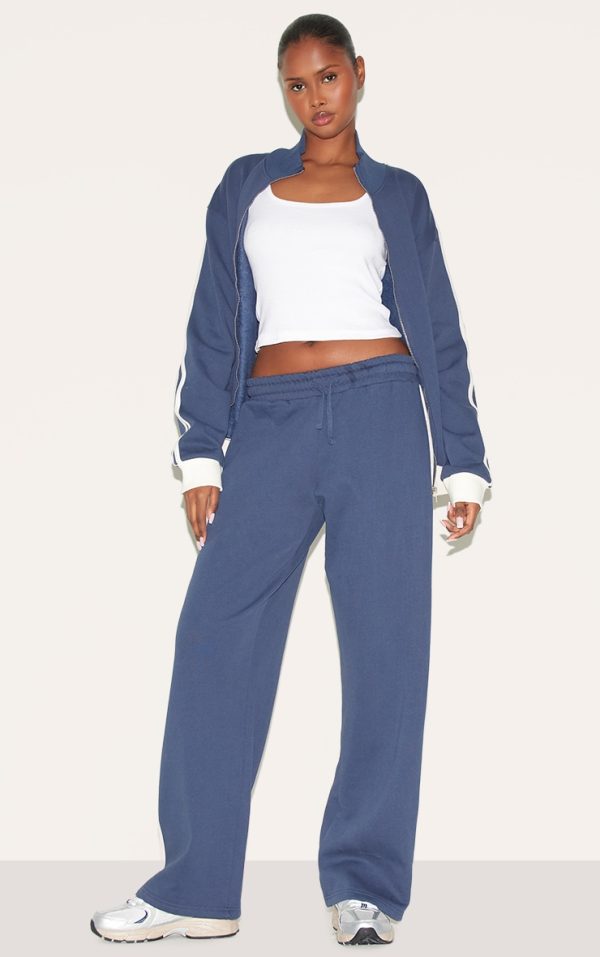 Navy Premium Side Stripe Wide Leg Sweatpants