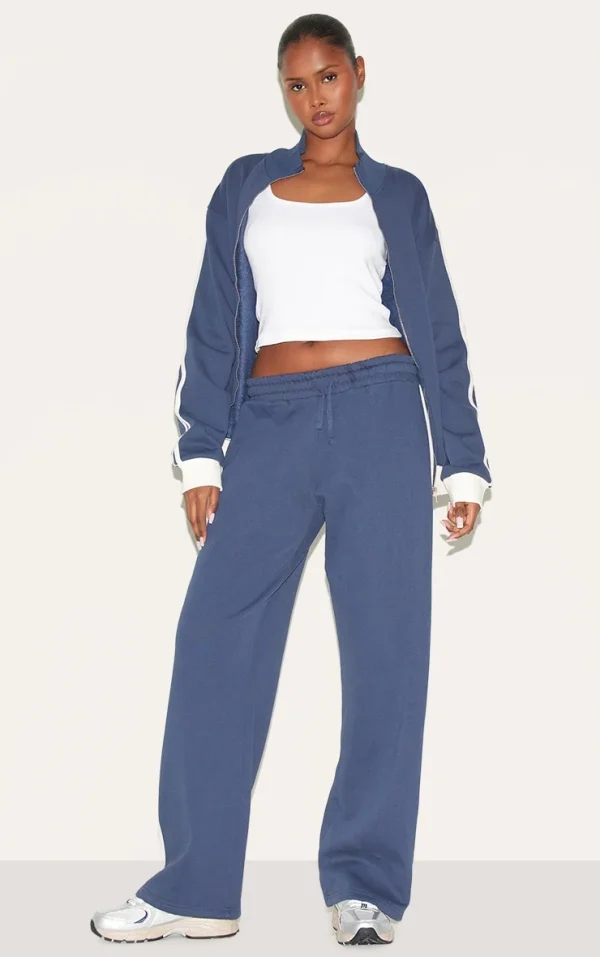 Navy Premium Side Stripe Wide Leg Sweatpants