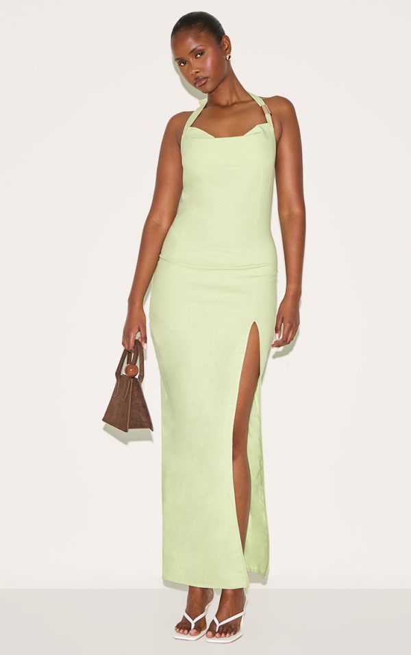 Pale Lime Woven Halterneck Maxi Dress