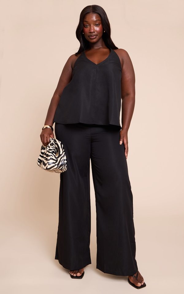 Plus Black Tailored Wide Leg Drawstring Pants