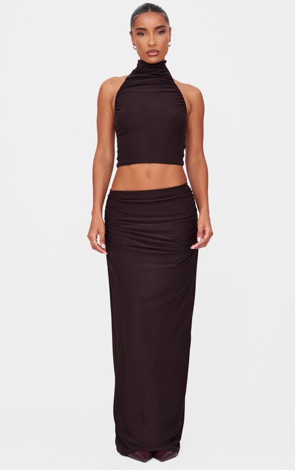 Dark Brown Soft Touch Mid Rise Maxi Skirt