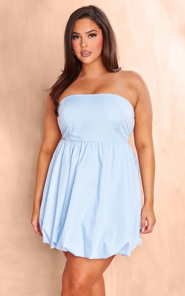 Plus Baby Blue Bandeau Puffball Mini Dress
