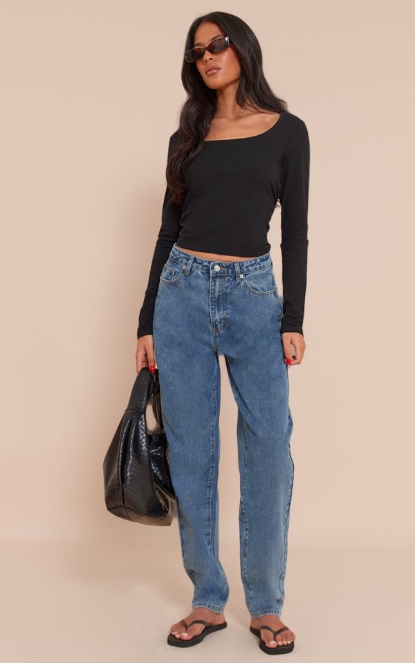 Tall Mid Blue Wash High Waist Mom Jeans