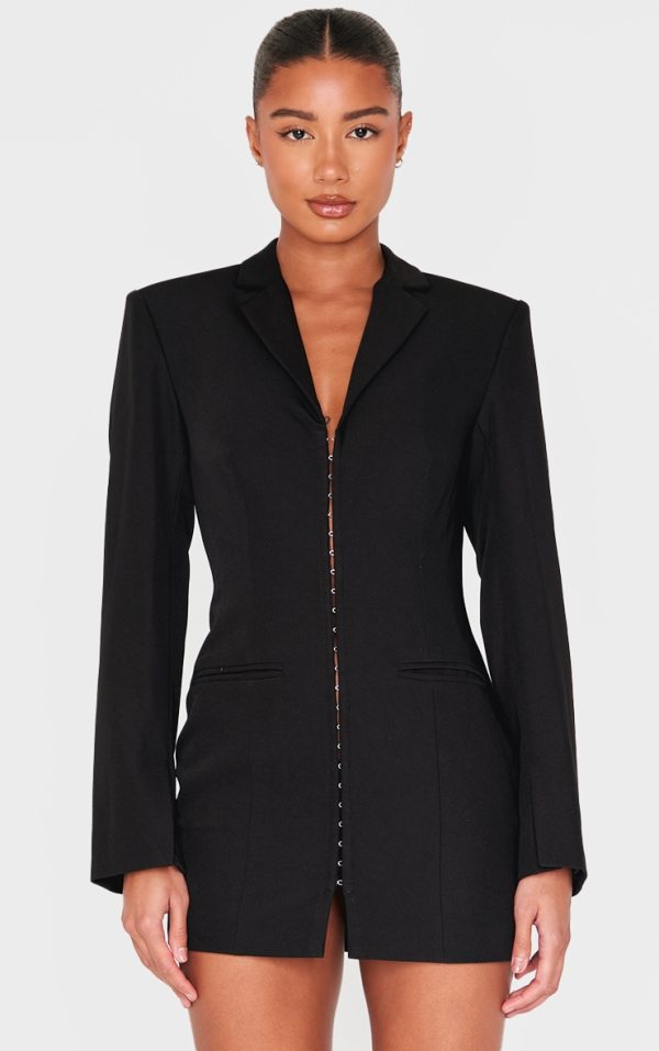 Black Hook And Eye Detail Blazer Dress