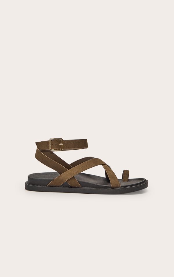 Stone Faux Suede Round Toe Ankle Strap Footbed Sandals