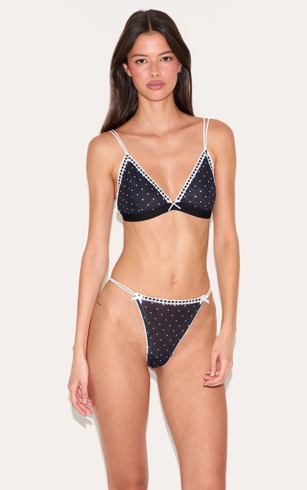 Black Polka Dot Mesh Triangle Lingerie Set